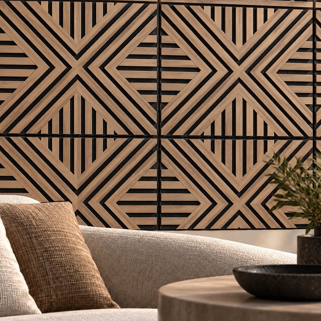Square Tile Acoustic Wall Panel - Walnut PM1-9 project 1
