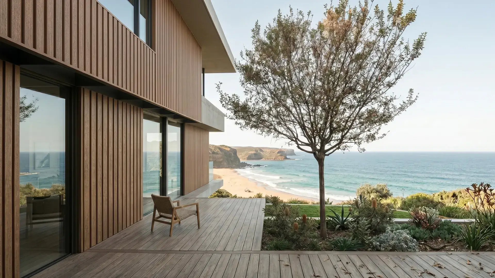 Modern Australian home clad in vertical composite cladding